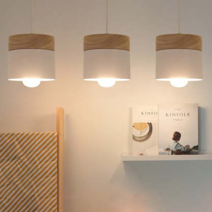Minimalist Wood Iron Cylinder Pendant Light — Khaki Color / 110V-120V For US/CA