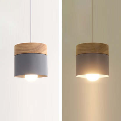 Minimalist Wood Iron Cylinder Pendant Light