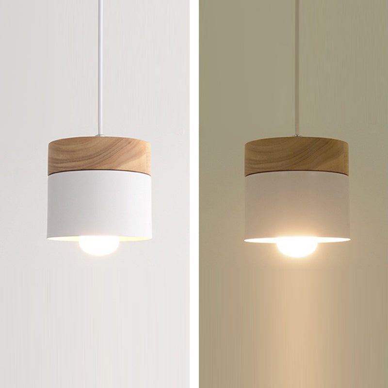 Minimalist Wood Iron Cylinder Pendant Light