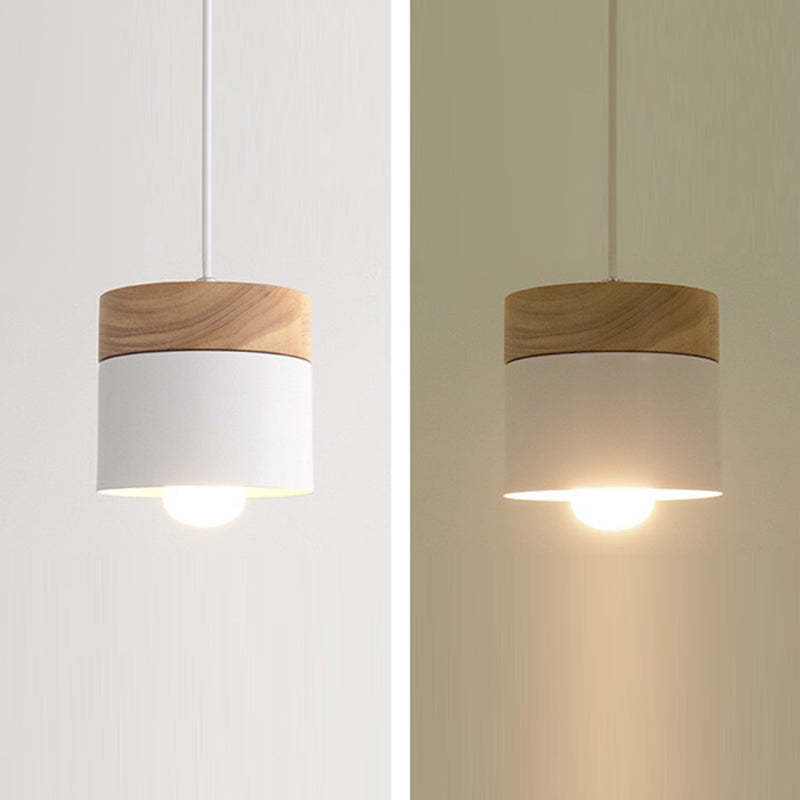 Minimalist Wood Iron Cylinder Pendant Light