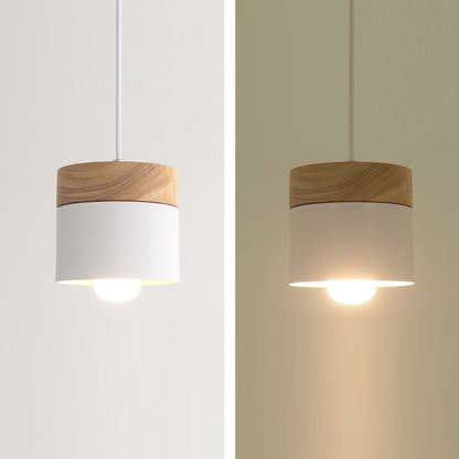 Minimalist Wood Iron Cylinder Pendant Light