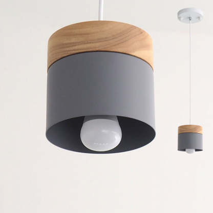 Minimalist Wood Iron Cylinder Pendant Light
