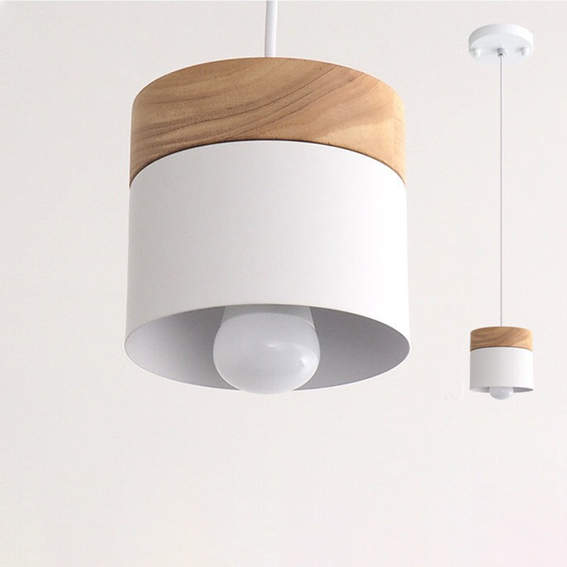Minimalist Wood Iron Cylinder Pendant Light