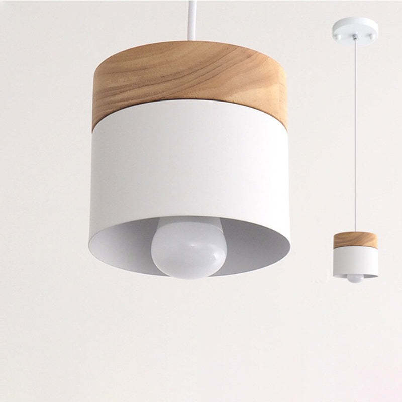 Minimalist Wood Iron Cylinder Pendant Light