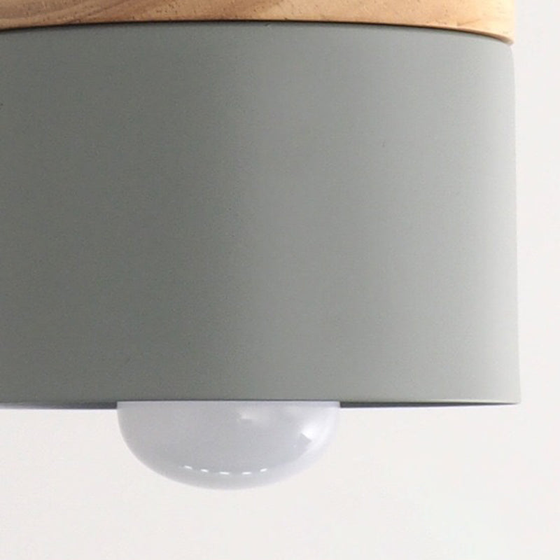 Minimalist Wood Iron Cylinder Pendant Light — Gray / 110V-120V For US/CA
