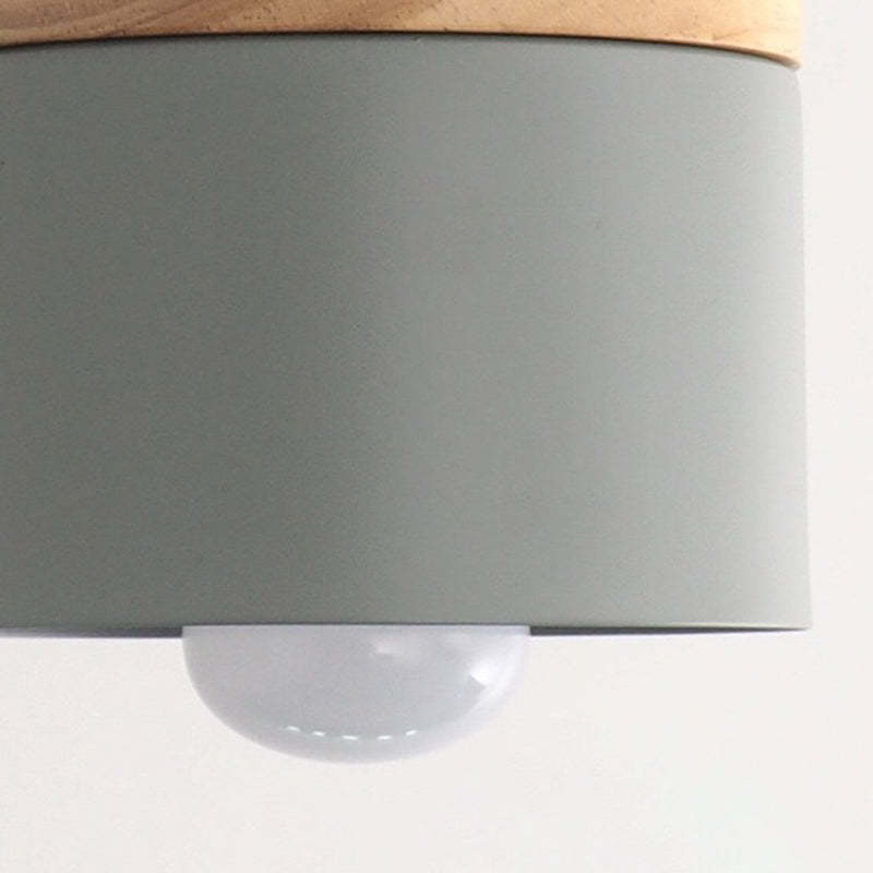 Minimalist Wood Iron Cylinder Pendant Light — Gray / 110V-120V For US/CA