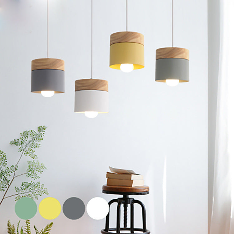 Minimalist Wood Iron Cylinder Pendant Light — White / 110V-120V For US/CA