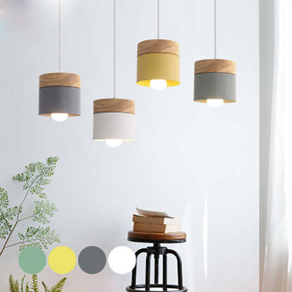 Minimalist Wood Iron Cylinder Pendant Light — White / 110V-120V For US/CA