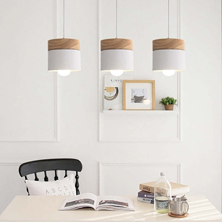 Minimalist Wood Iron Cylinder Pendant Light — Yellow / 220V-240V For UK/AU