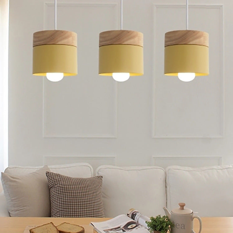 Minimalist Wood Iron Cylinder Pendant Light — Khaki Color / 220V-240V For UK/AU