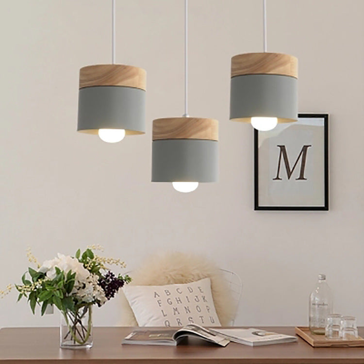 Minimalist Wood Iron Cylinder Pendant Light — Yellow / 110V-120V For US/CA