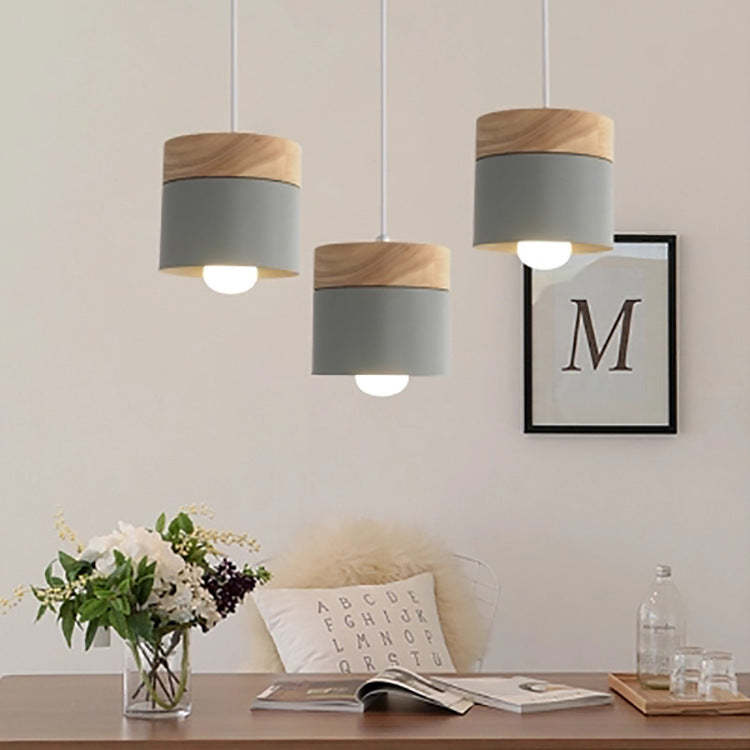 Minimalist Wood Iron Cylinder Pendant Light — Yellow / 110V-120V For US/CA