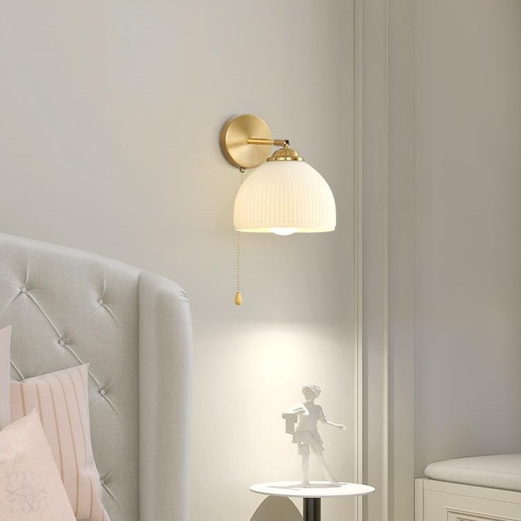 French Pull Switch Rotatable Pleated Glass Iron Wall Sconce