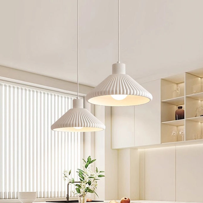 French Conical Pleated Resin Pendant Light