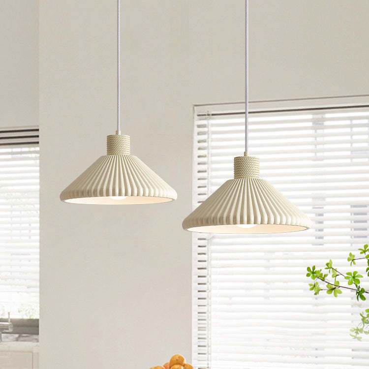 French Conical Pleated Resin Pendant Light
