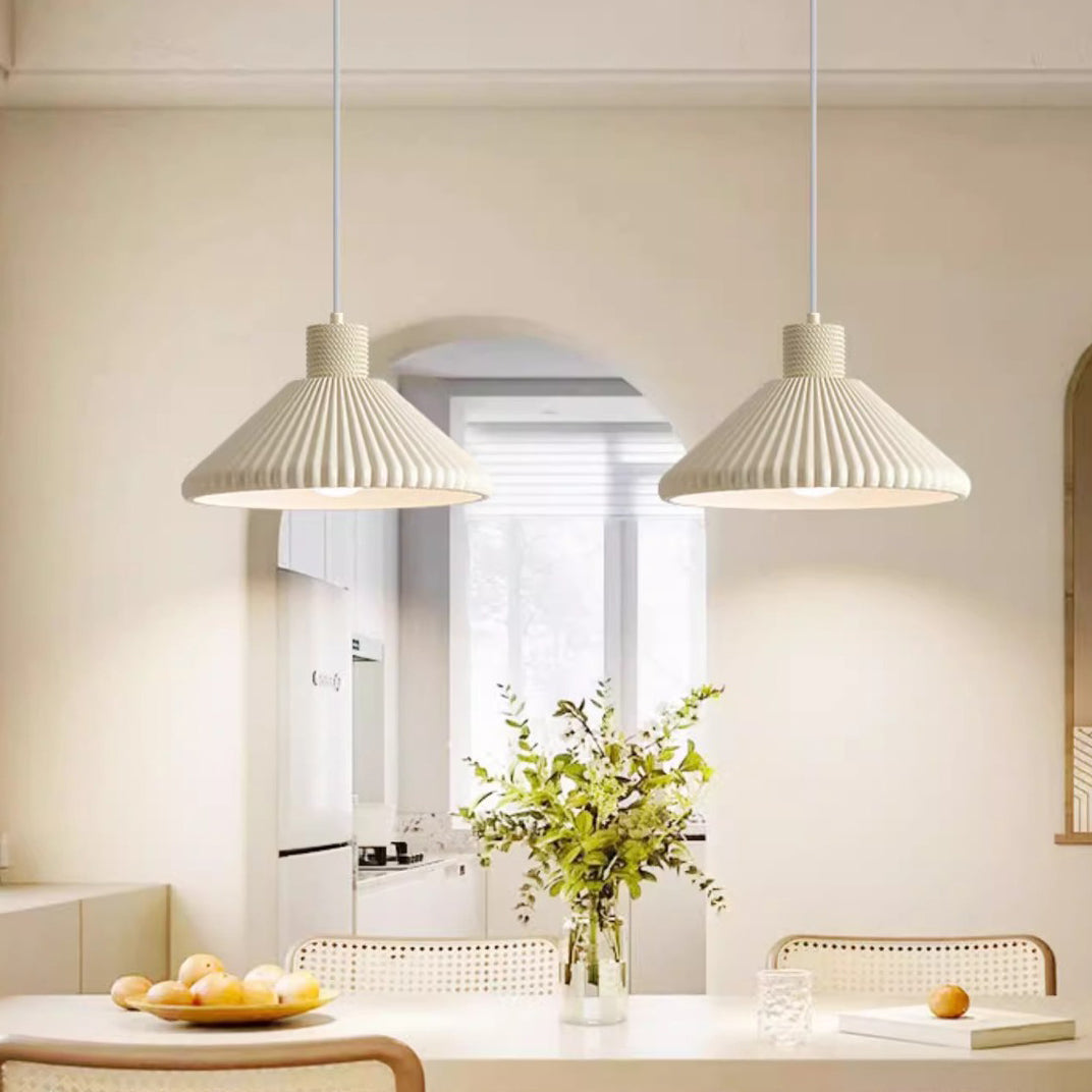 French Conical Pleated Resin Pendant Light