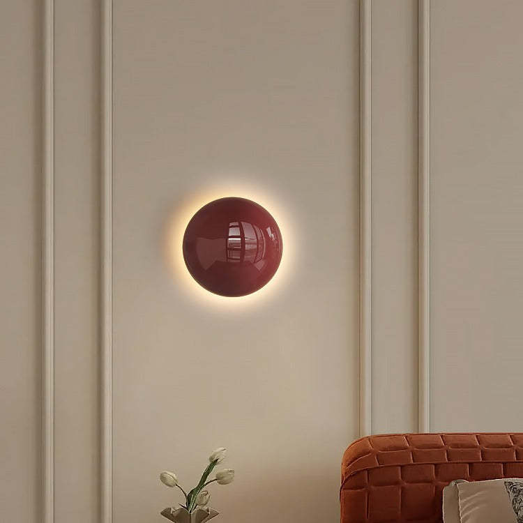 Minimalist Iron Round Ambient LED Wall Sconce — Dark Red / White Light (5000K) / 220V-240V For UK/AU