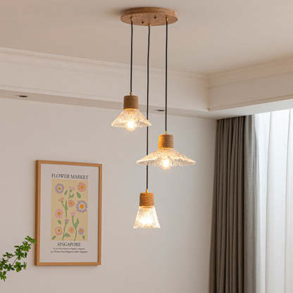 Nordic Conical Glass Hemp Rope Wood Chandelier