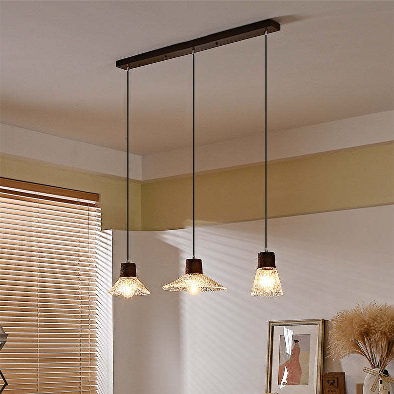 Nordic Conical Glass Hemp Rope Wood Chandelier