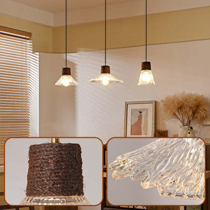 Nordic Conical Glass Hemp Rope Wood Chandelier