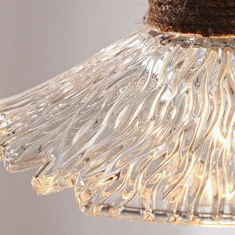 Nordic Conical Glass Hemp Rope Wood Chandelier