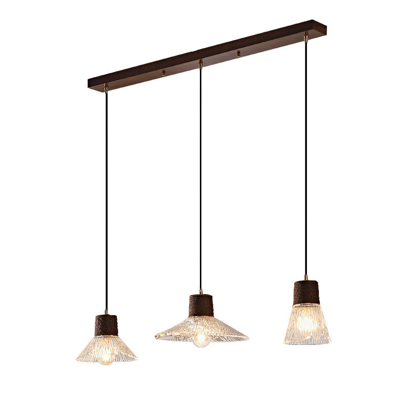Nordic Conical Glass Hemp Rope Wood Chandelier