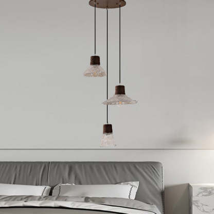 Nordic Conical Glass Hemp Rope Wood Chandelier