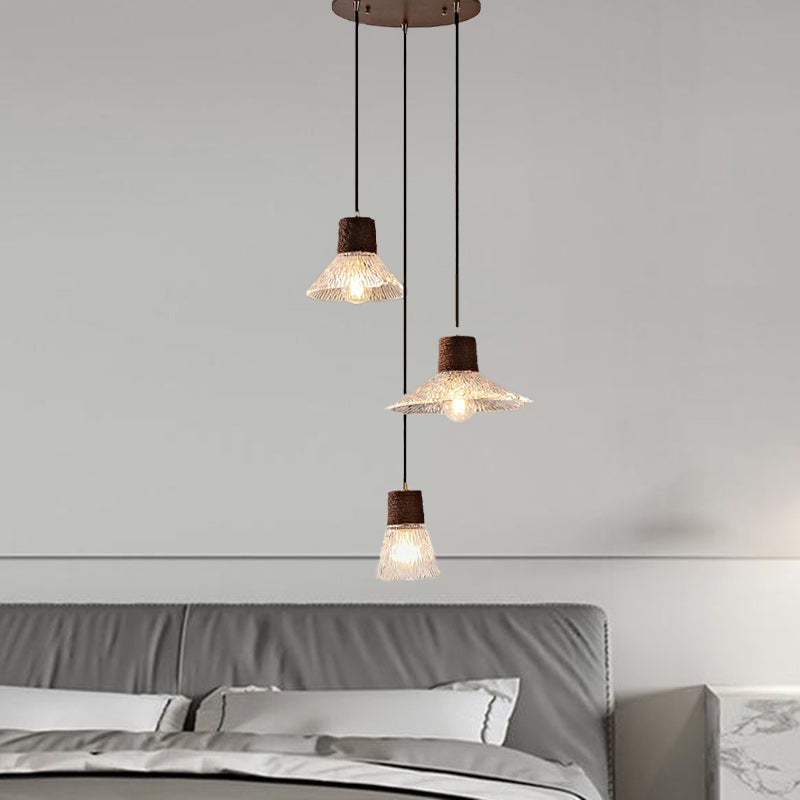 Nordic Conical Glass Hemp Rope Wood Chandelier