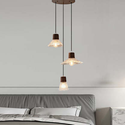 Nordic Conical Glass Hemp Rope Wood Chandelier