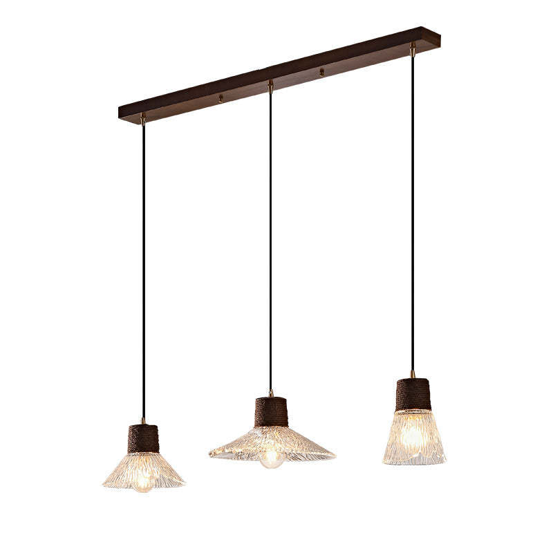 Nordic Conical Glass Hemp Rope Wood Chandelier