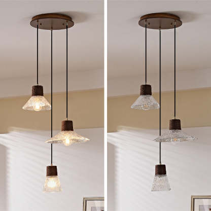 Nordic Conical Glass Hemp Rope Wood Chandelier