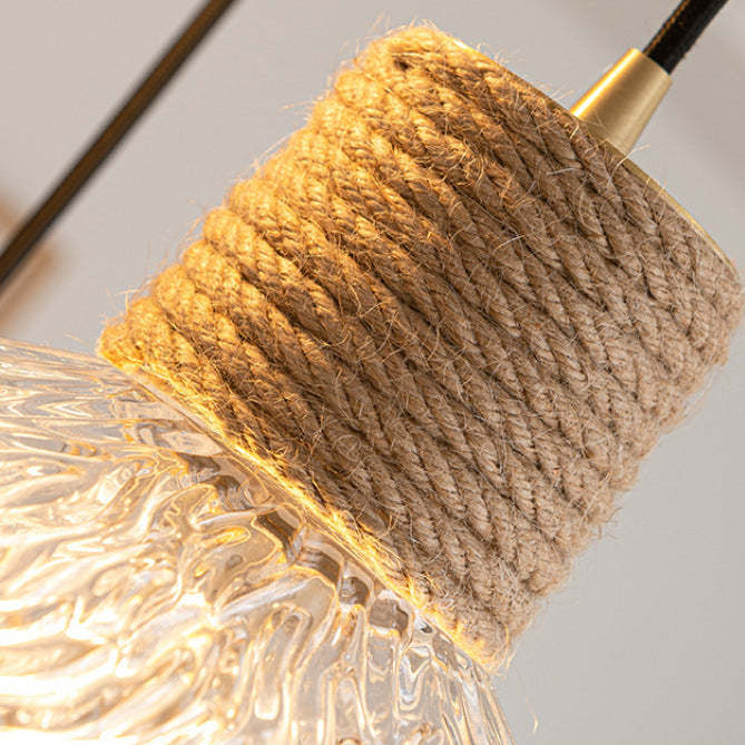 Nordic Conical Glass Hemp Rope Wood Chandelier