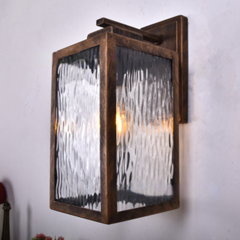 Scandinavian Rectangle Aqua Glass Iron Outdoor Wall Sconce