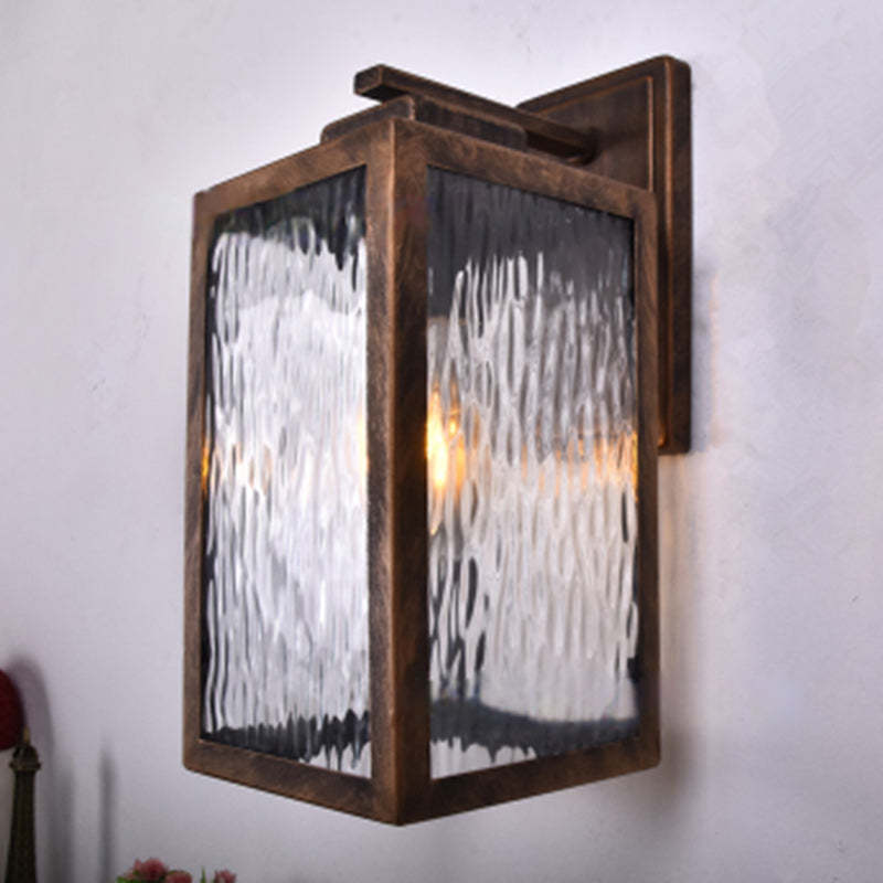 Scandinavian Rectangle Aqua Glass Iron Outdoor Wall Sconce