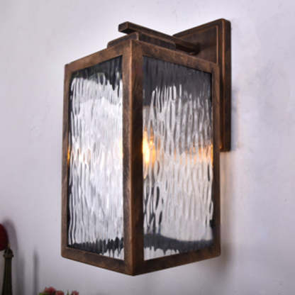 Scandinavian Rectangle Aqua Glass Iron Outdoor Wall Sconce