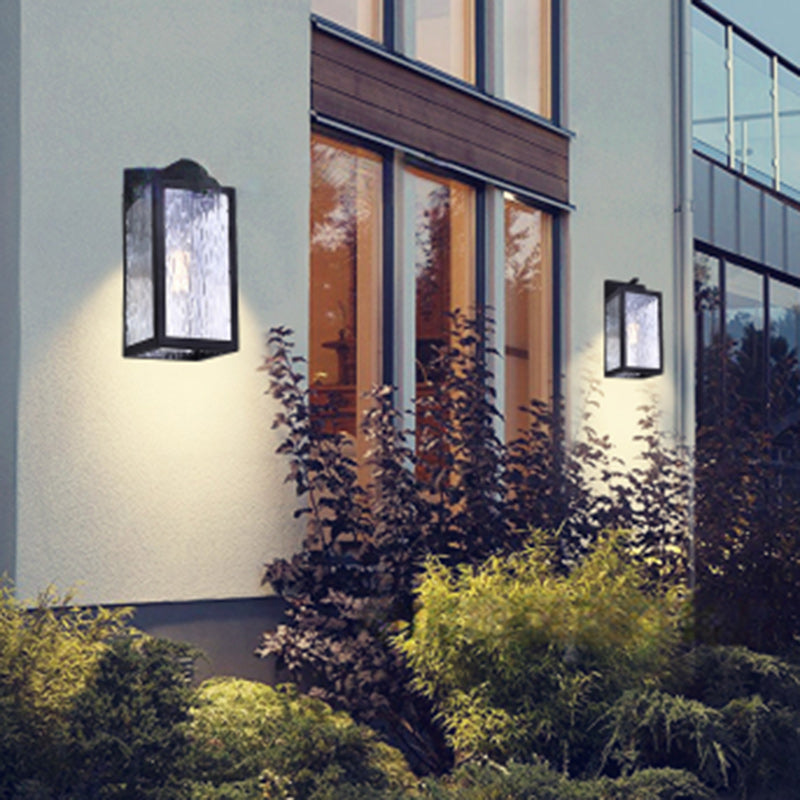 Scandinavian Rectangle Aqua Glass Iron Outdoor Wall Sconce