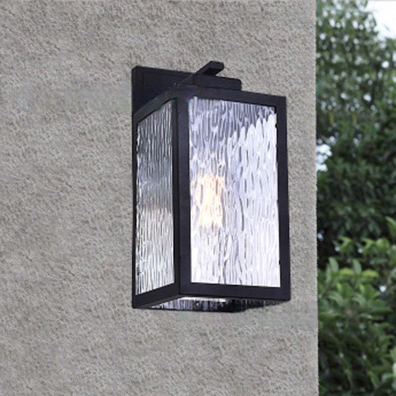 Scandinavian Rectangle Aqua Glass Iron Outdoor Wall Sconce