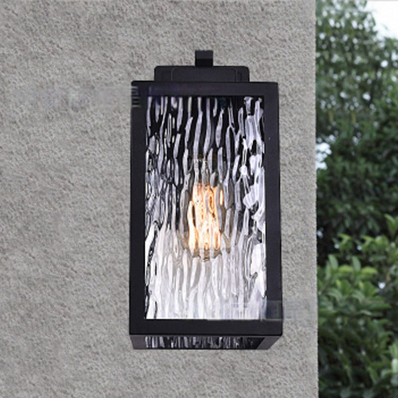 Scandinavian Rectangle Aqua Glass Iron Outdoor Wall Sconce