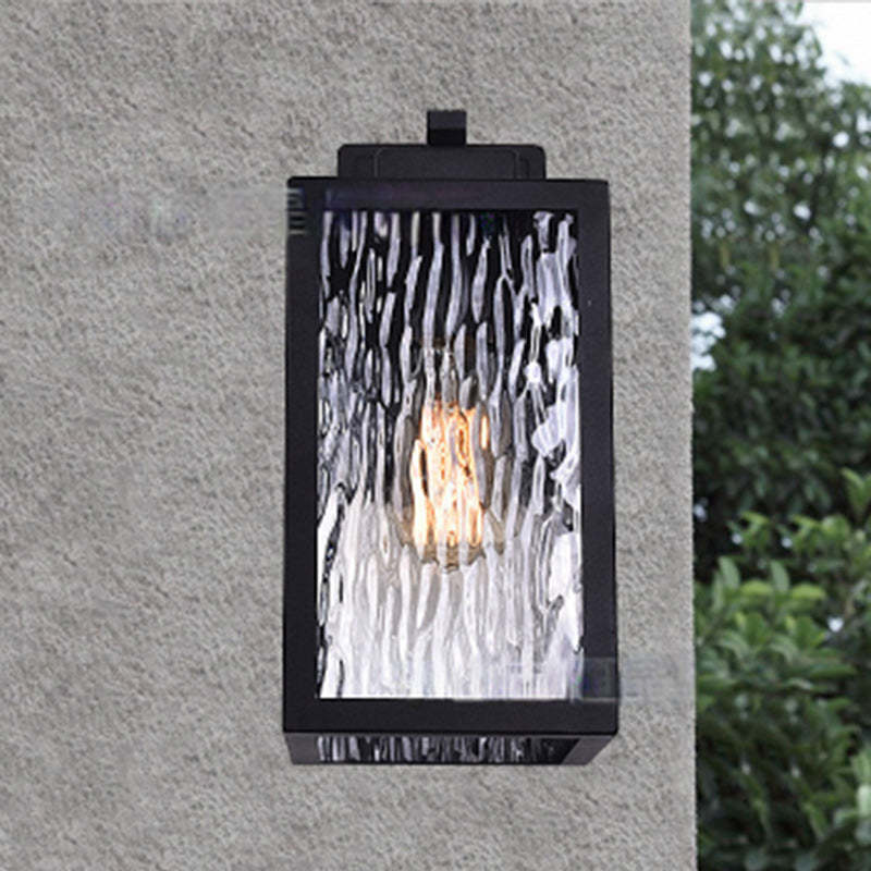 Scandinavian Rectangle Aqua Glass Iron Outdoor Wall Sconce