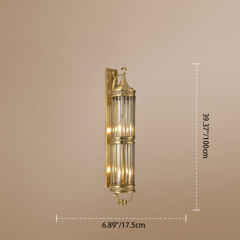 Scandinavian Cylinder Flare Stripe Copper Glass Wall Sconce — 3 / 220V-240V For UK/AU