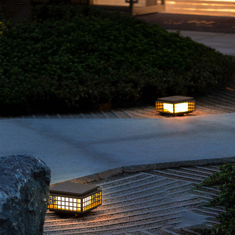 Lighom chinese lattice black landscape lighting in steel wood stone