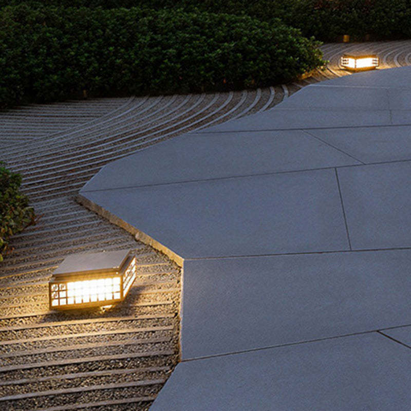 Chinese lattice landscape lighting in steel wood stone