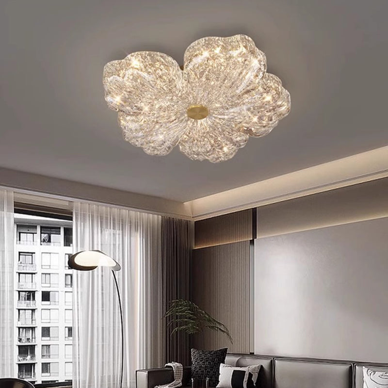 Warm Flower Copper Resin Gold Foil LED Flush Light — Infinitely Dimmable / 110V-120V For US/CA