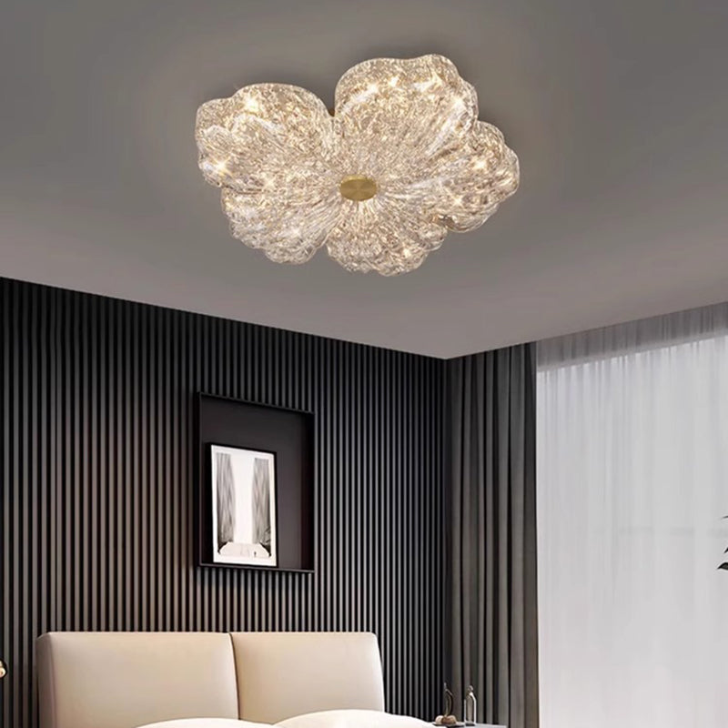 Warm Flower Copper Resin Gold Foil LED Flush Light