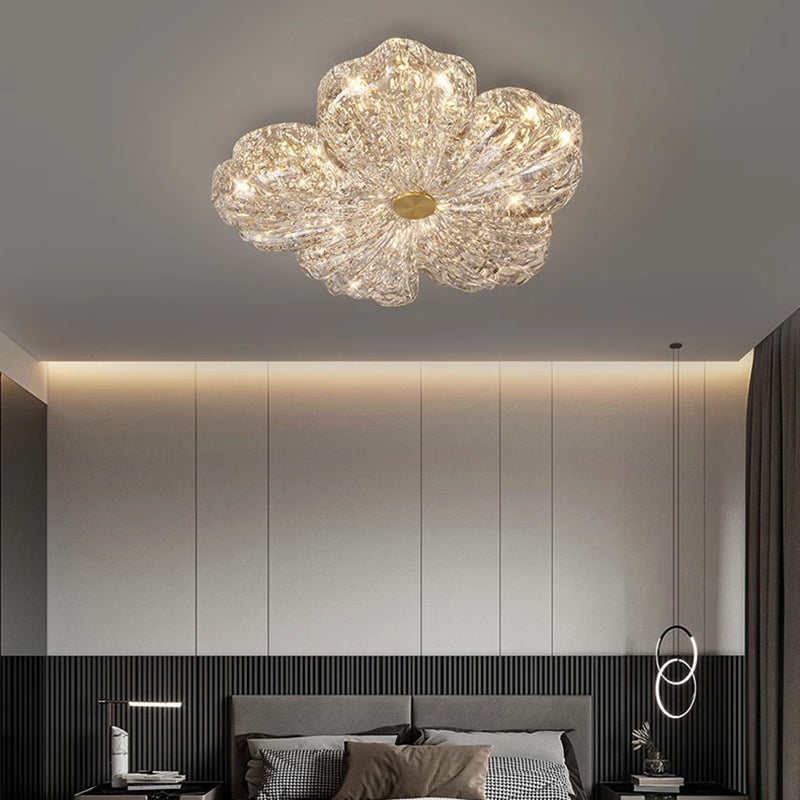 Warm Flower Copper Resin Gold Foil LED Flush Light