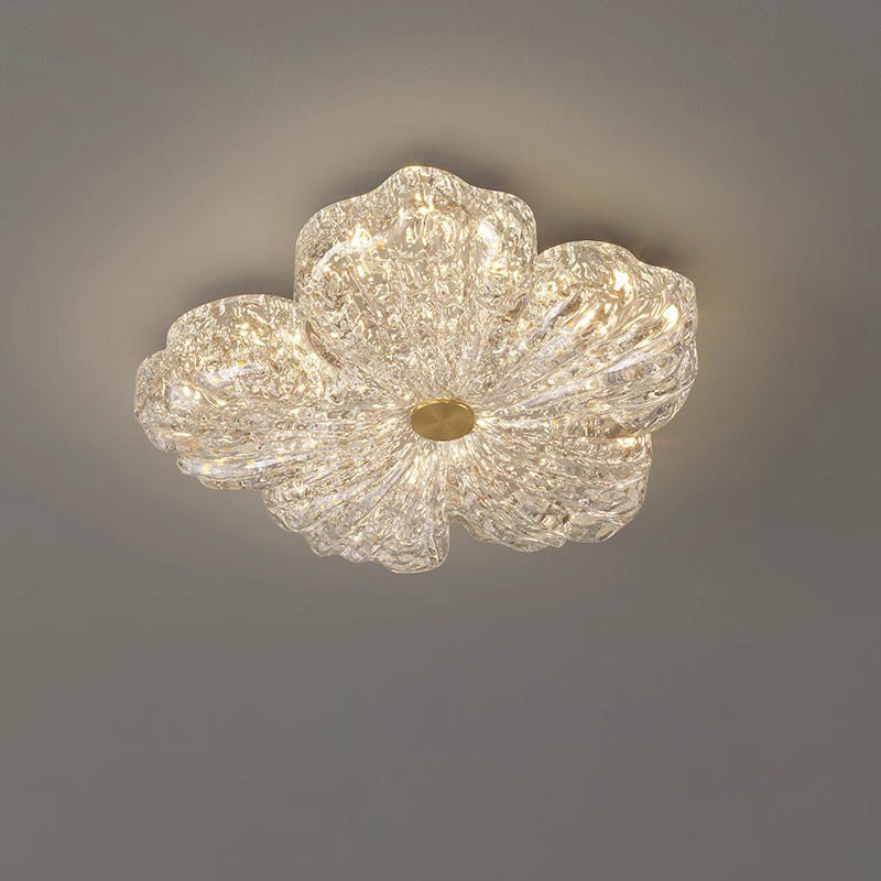 Warm Flower Copper Resin Gold Foil LED Flush Light