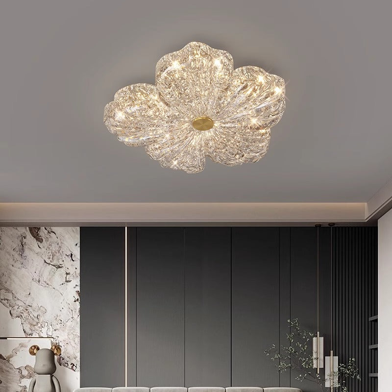 Warm Flower Copper Resin Gold Foil LED Flush Light