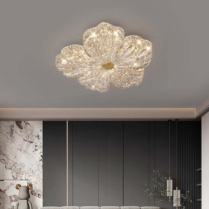 Warm Flower Copper Resin Gold Foil LED Flush Light