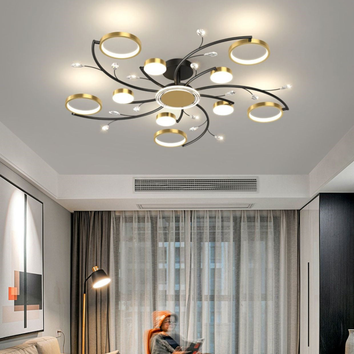 Scandinavian Iron Branch Round Ceiling Light
