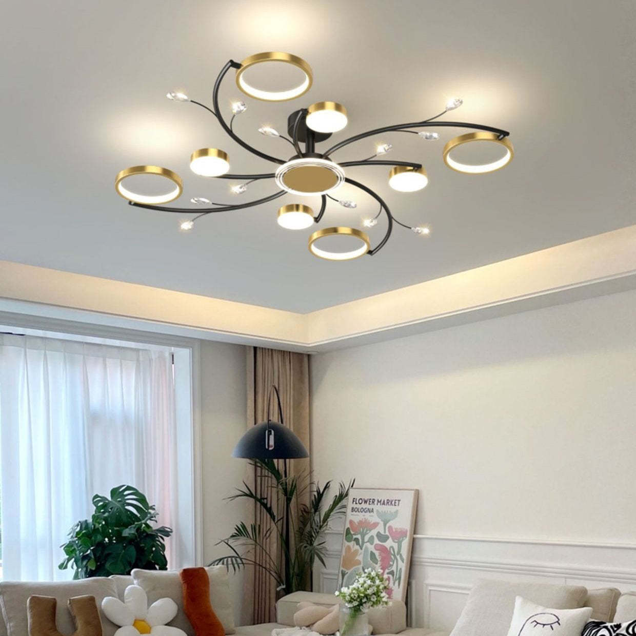 Scandinavian Iron Branch Round Ceiling Light